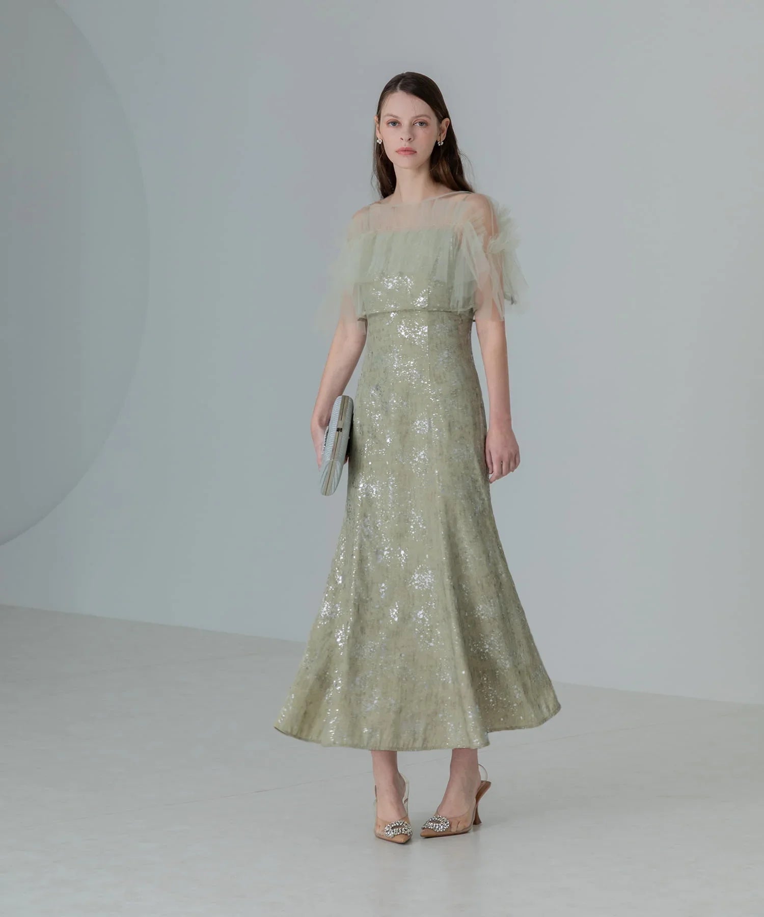 【当日発送】チュールフリルボレロペイントマーメイドワンピースドレス