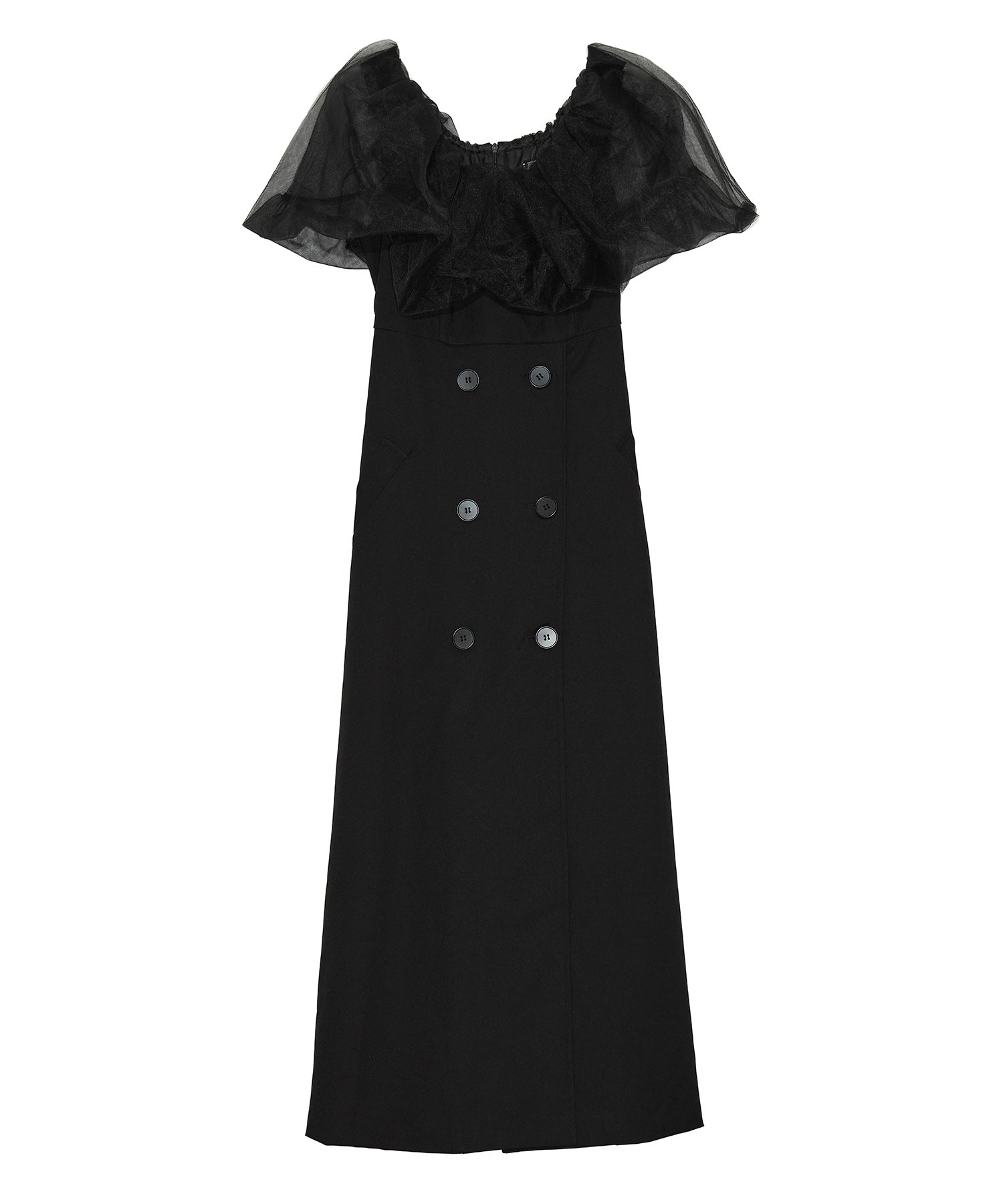 【当日発送】3WAYオフショルチュールトレンチディティールワンピ―スドレス