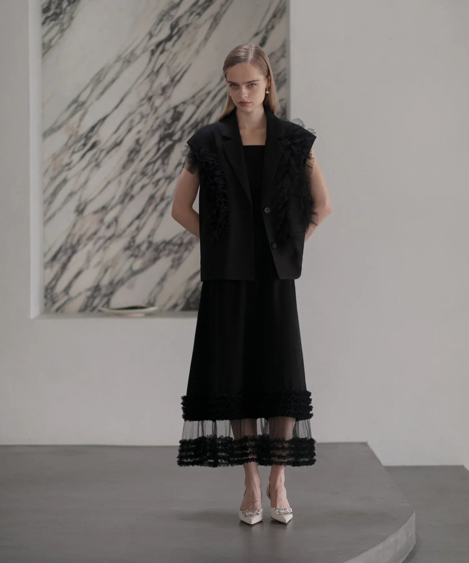 【当日発送】チュールフリルセットアップワンピースドレス