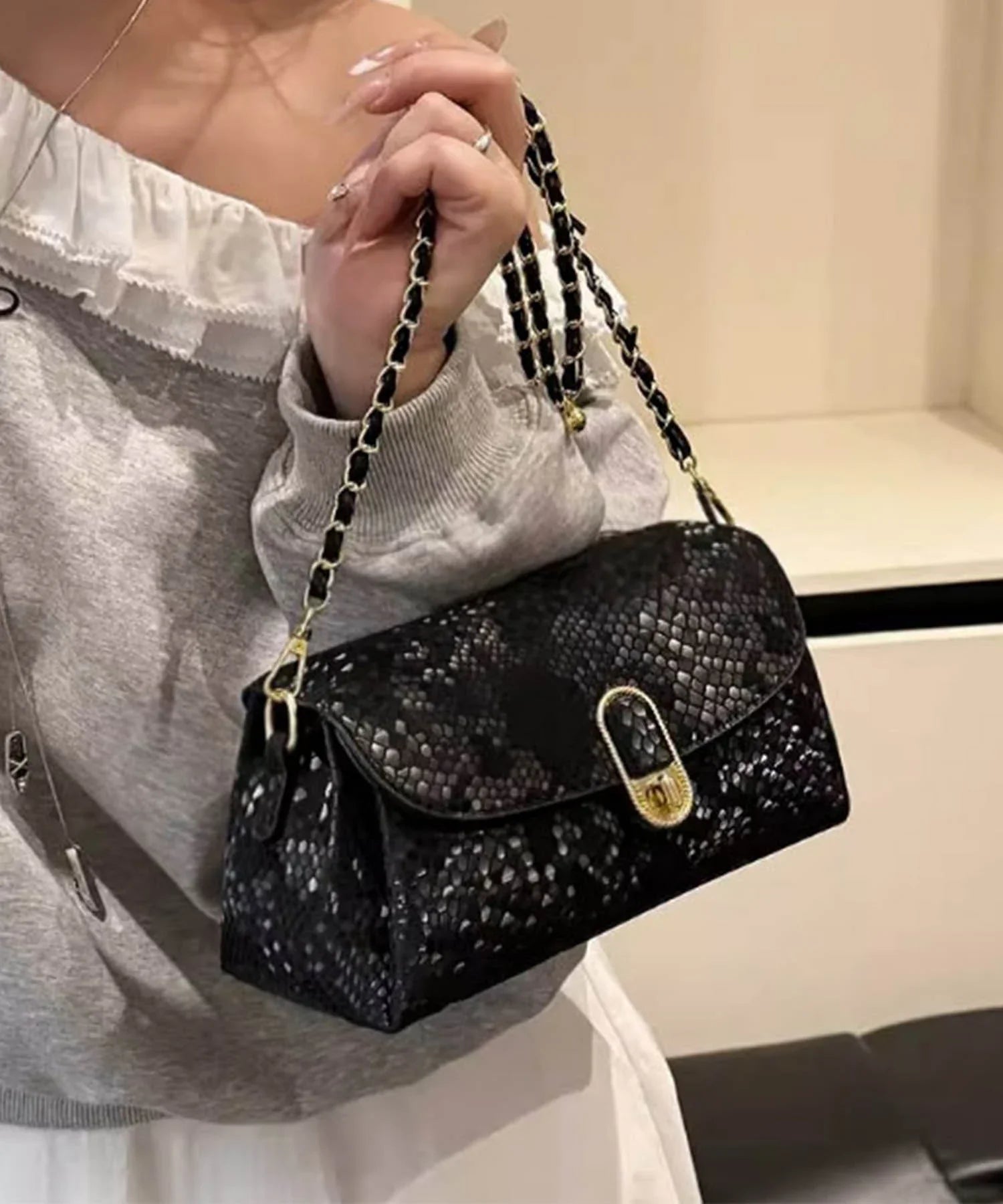 【当日発送】2WAYパイソンゴールドチェーンバッグ