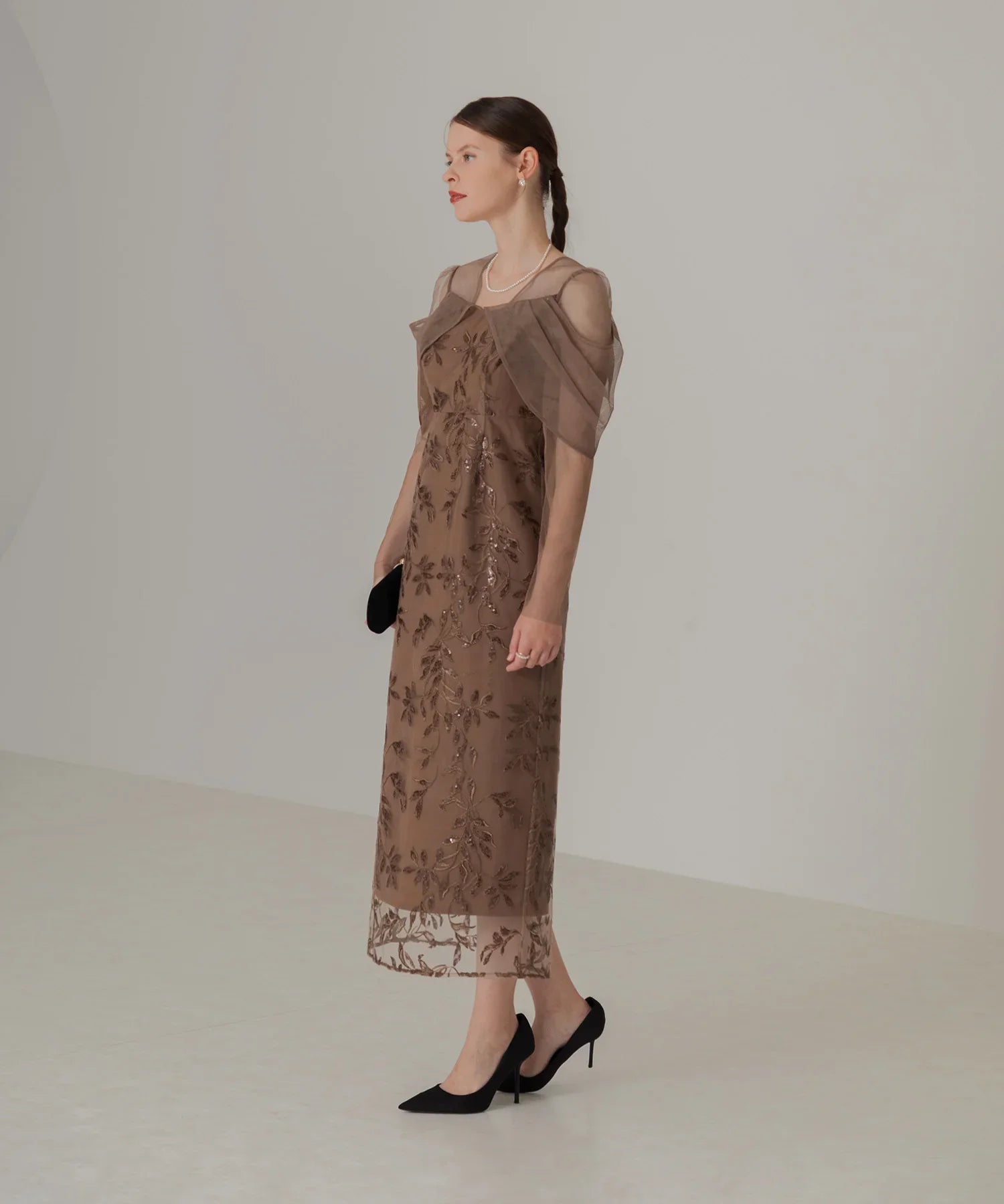 【一部当日発送】チュールロングスリーブリーフIラインワンピースドレス