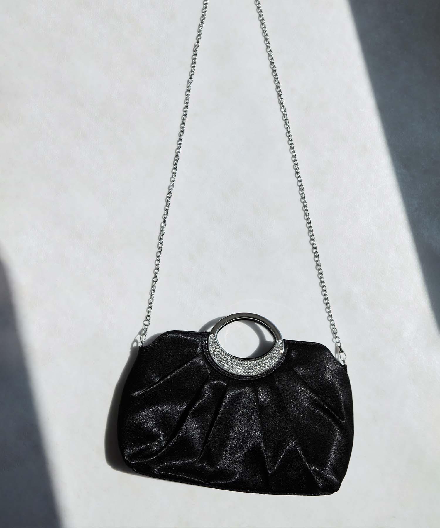 【一部当日発送】サテンプリーツリングハンドル2WAYクラッチバッグ