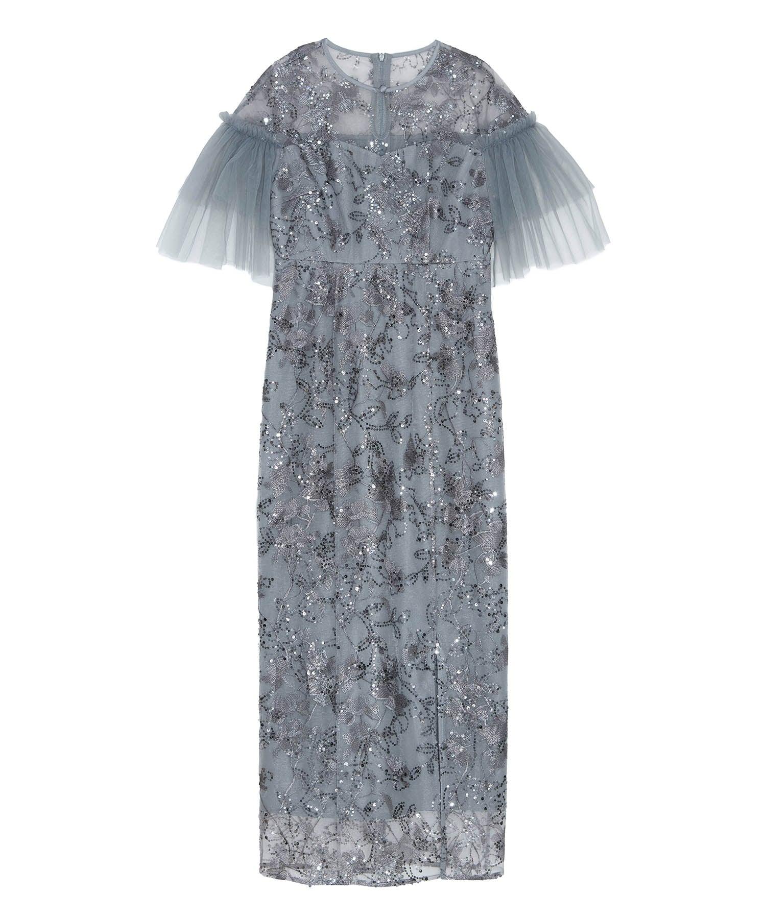 【当日発送】フラワースパンコールチュールスリーブIラインドレス