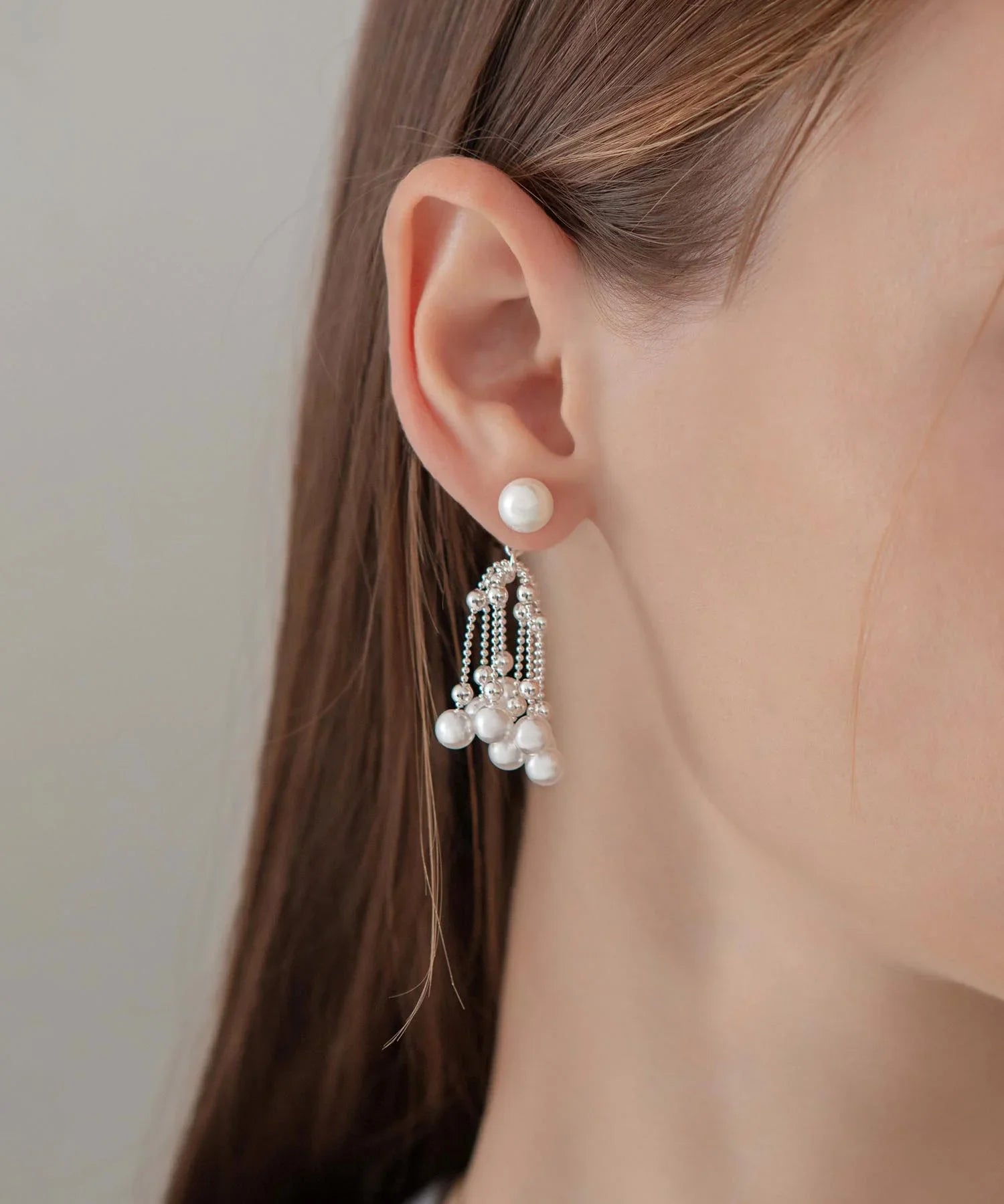 【当日発送】シルバーボールチェーンパールドロップピアス