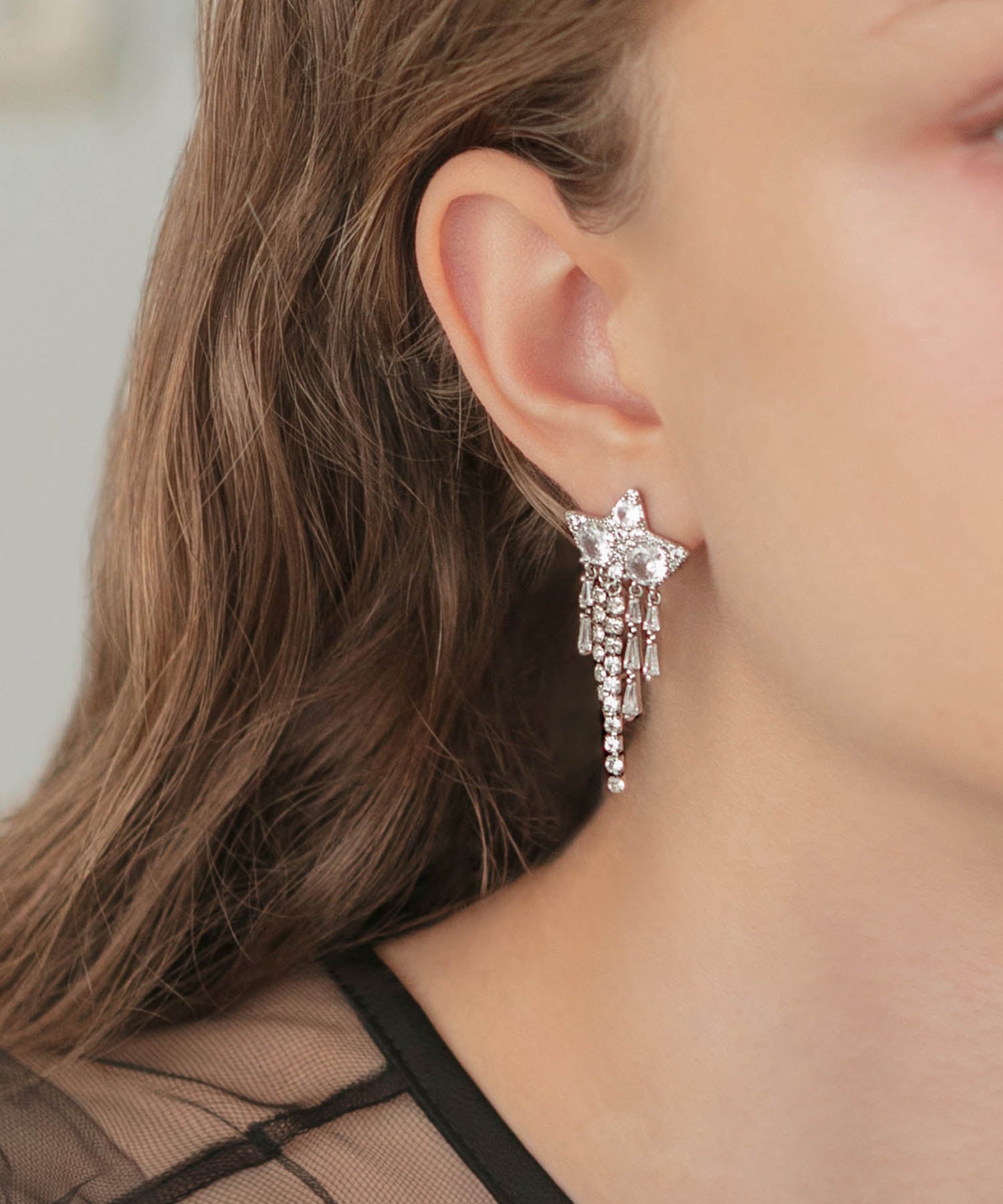 【当日発送】スタードロップビジューフリンジピアス