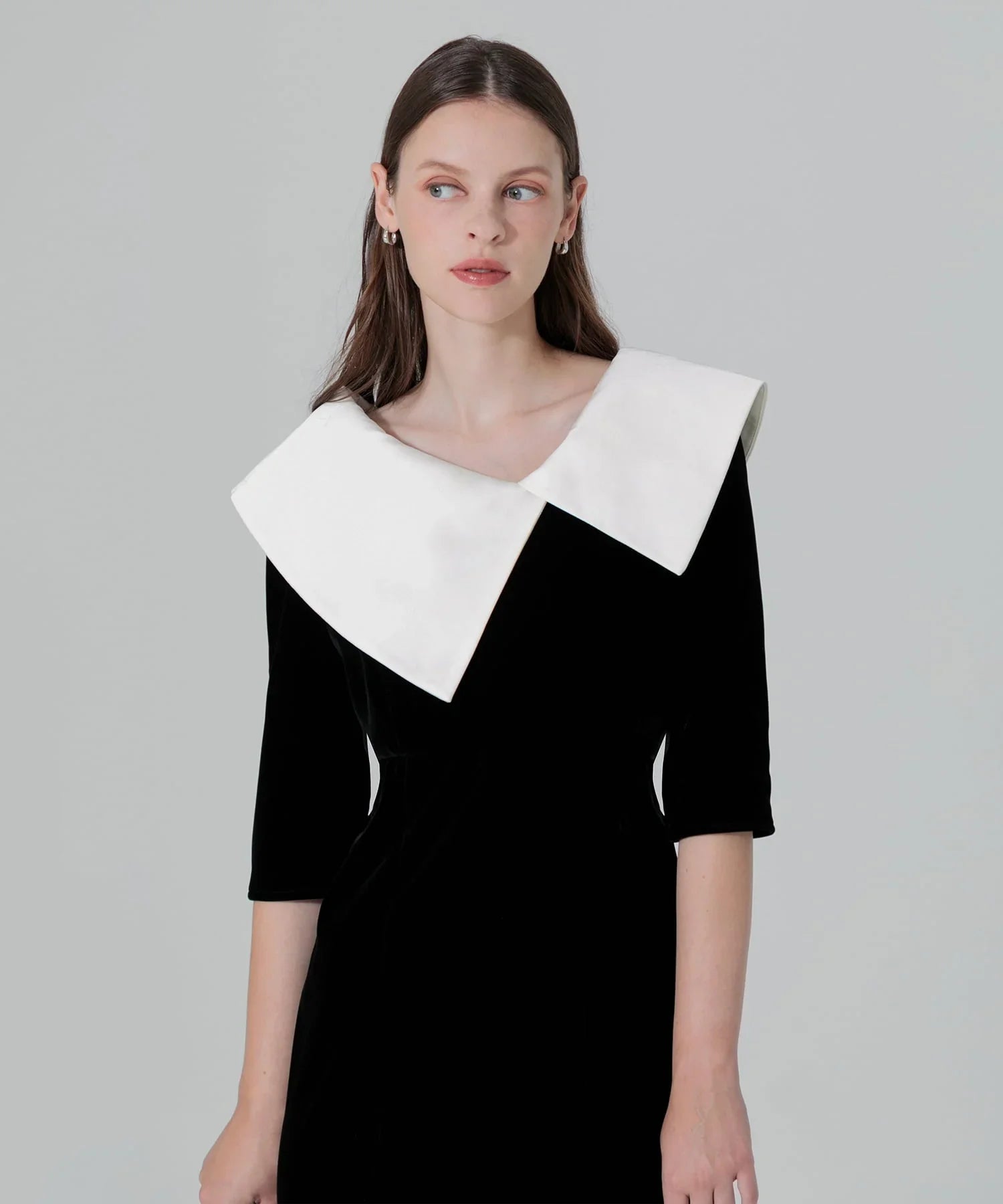 【当日発送】アシンメトリービッグカラーベロアマーメイドワンピースドレス