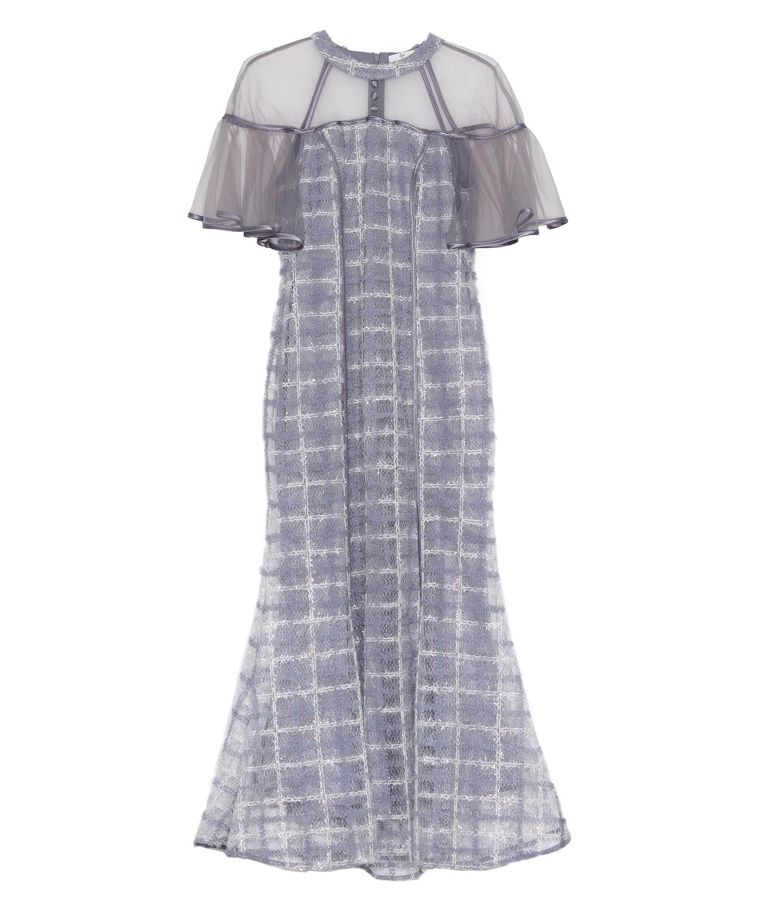 【当日発送】ラメシャギーツイードチェックフリルマーメイドワンピースドレス