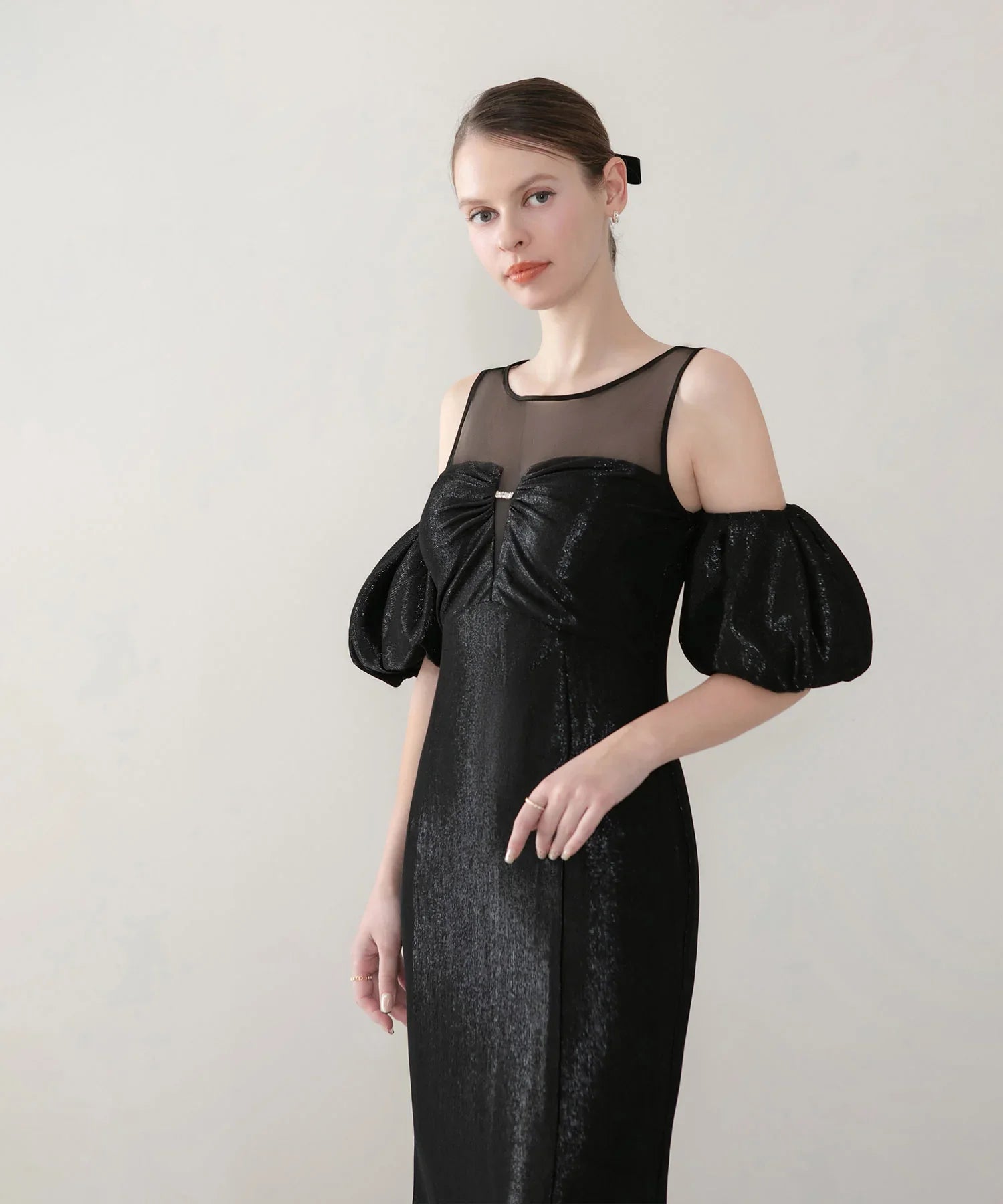 【LEJA LUXE】ラメシャイニーシアーデコルテマーメイドドレス