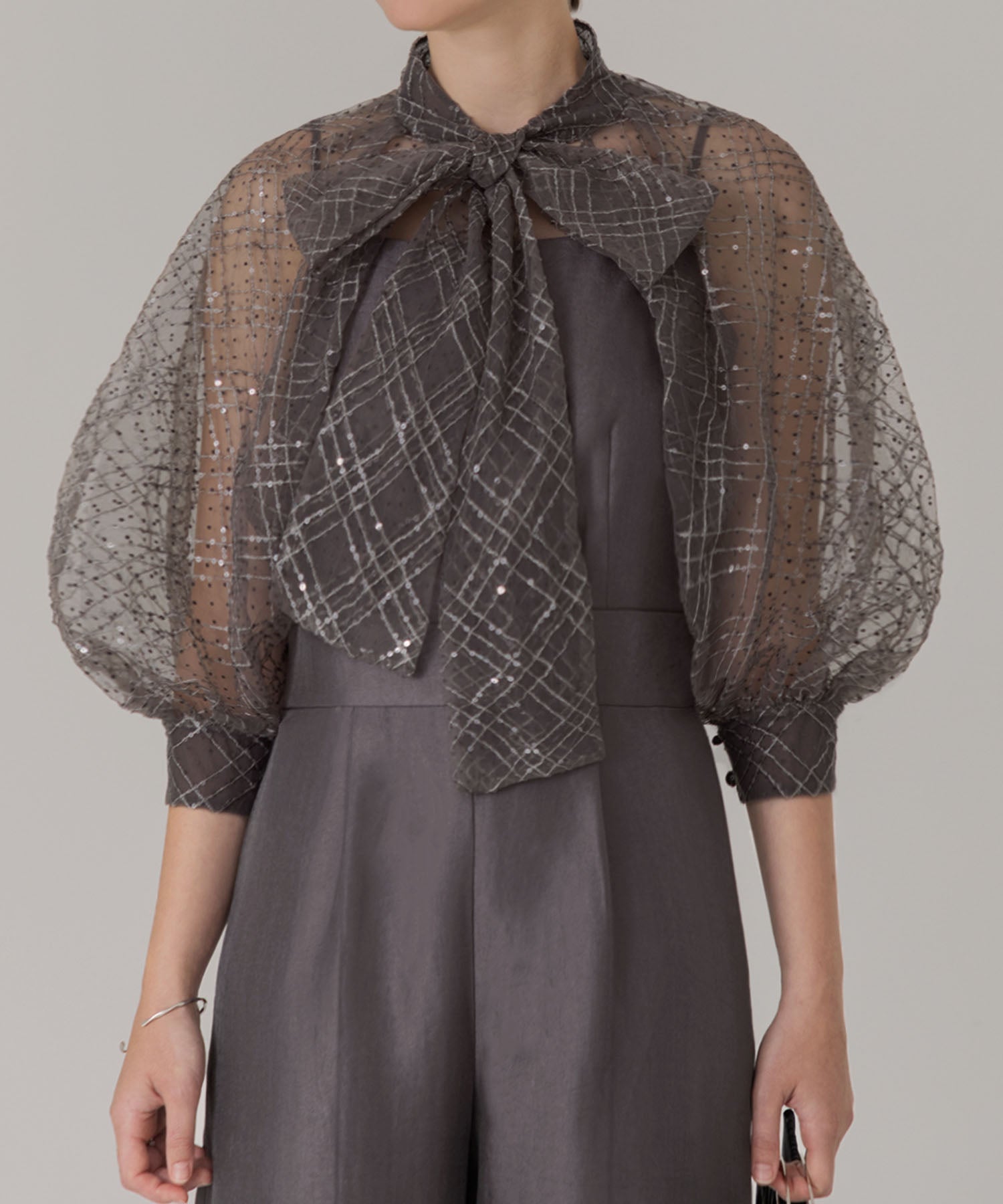 【当日発送】ドットスパンコールリボンボレロオールインワンパンツドレス