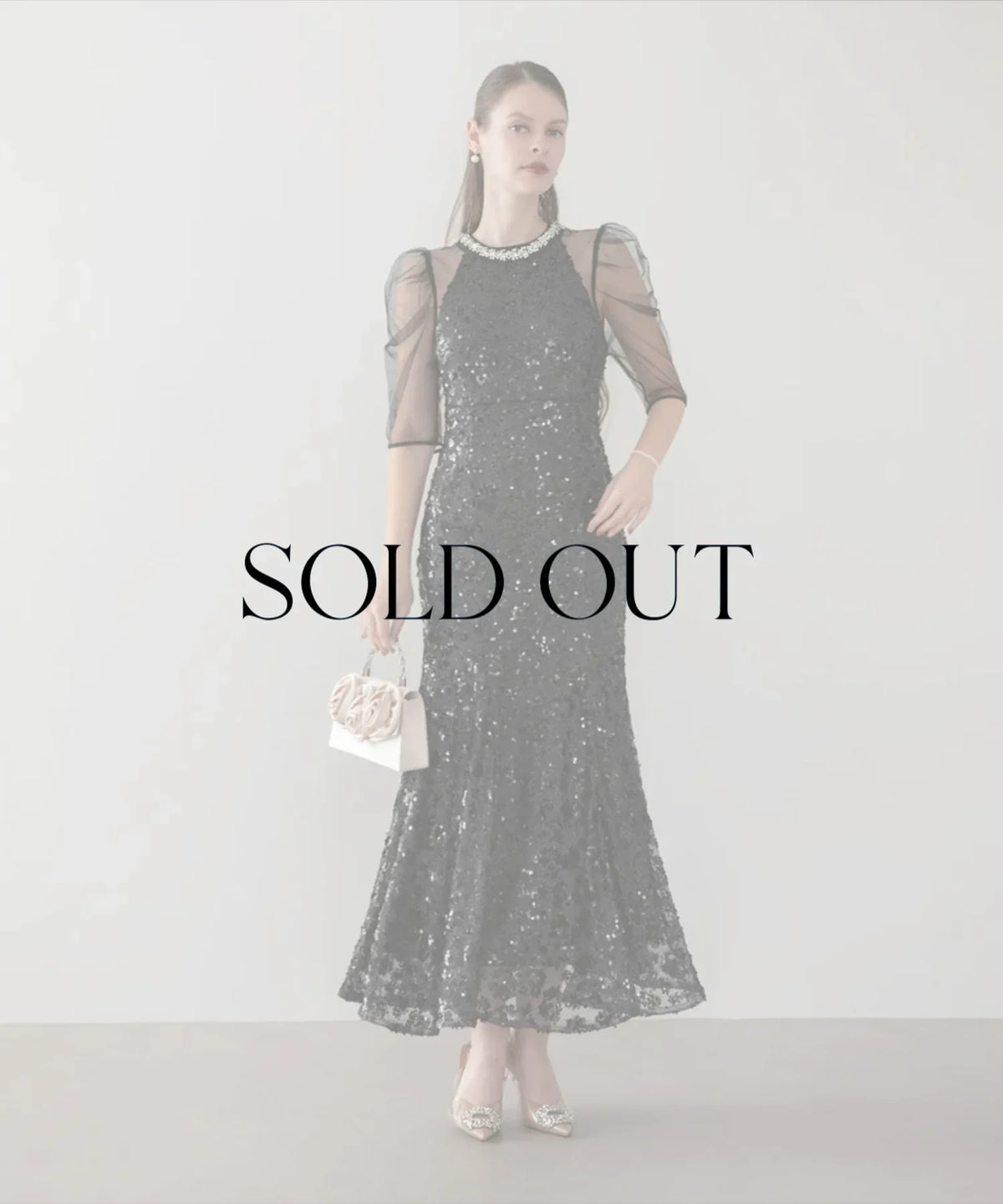 【SOLD OUT】ビジューネックスパンコールシアーマーメイドワンピースドレス
