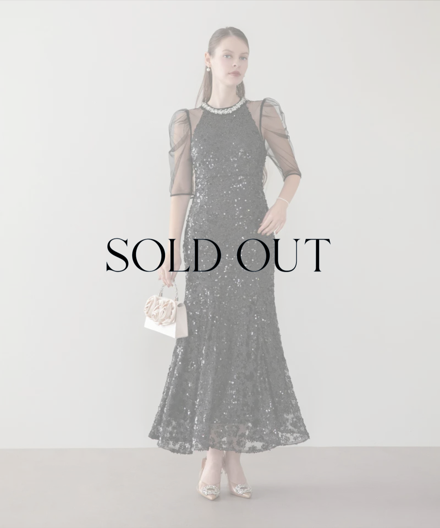 SOLD OUT】ビジューネックスパンコールシアーマーメイドワンピースドレス