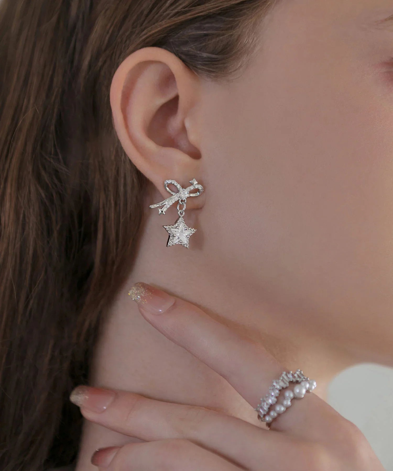 【当日発送】リボンスターモチーフシルバーピアス