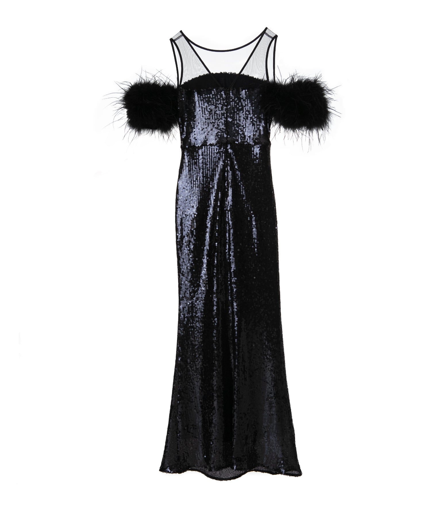 【LEJA LUXE】2WAYファースリーブスパンコールマーメイドドレス