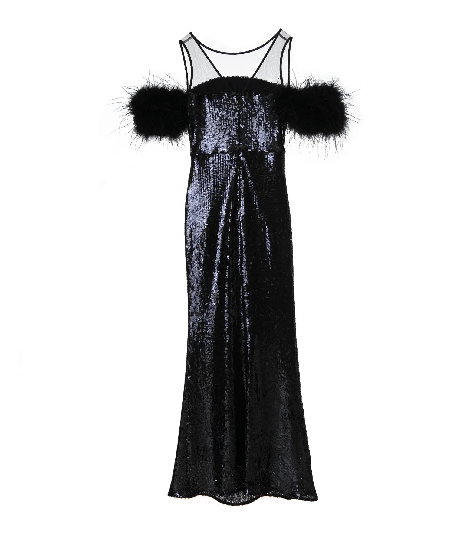 【LEJA LUXE】2WAYファースリーブスパンコールマーメイドドレス