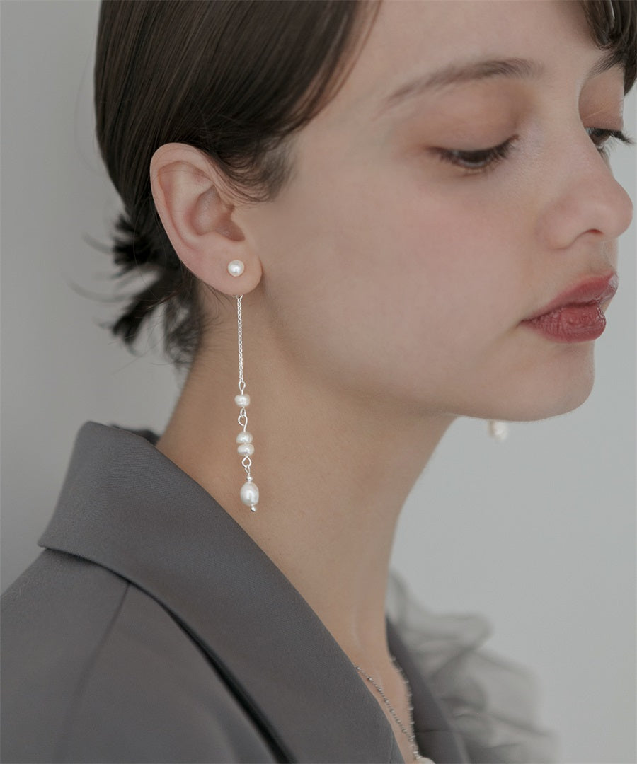 【当日発送】ナチュラルパールチェーンロングピアス