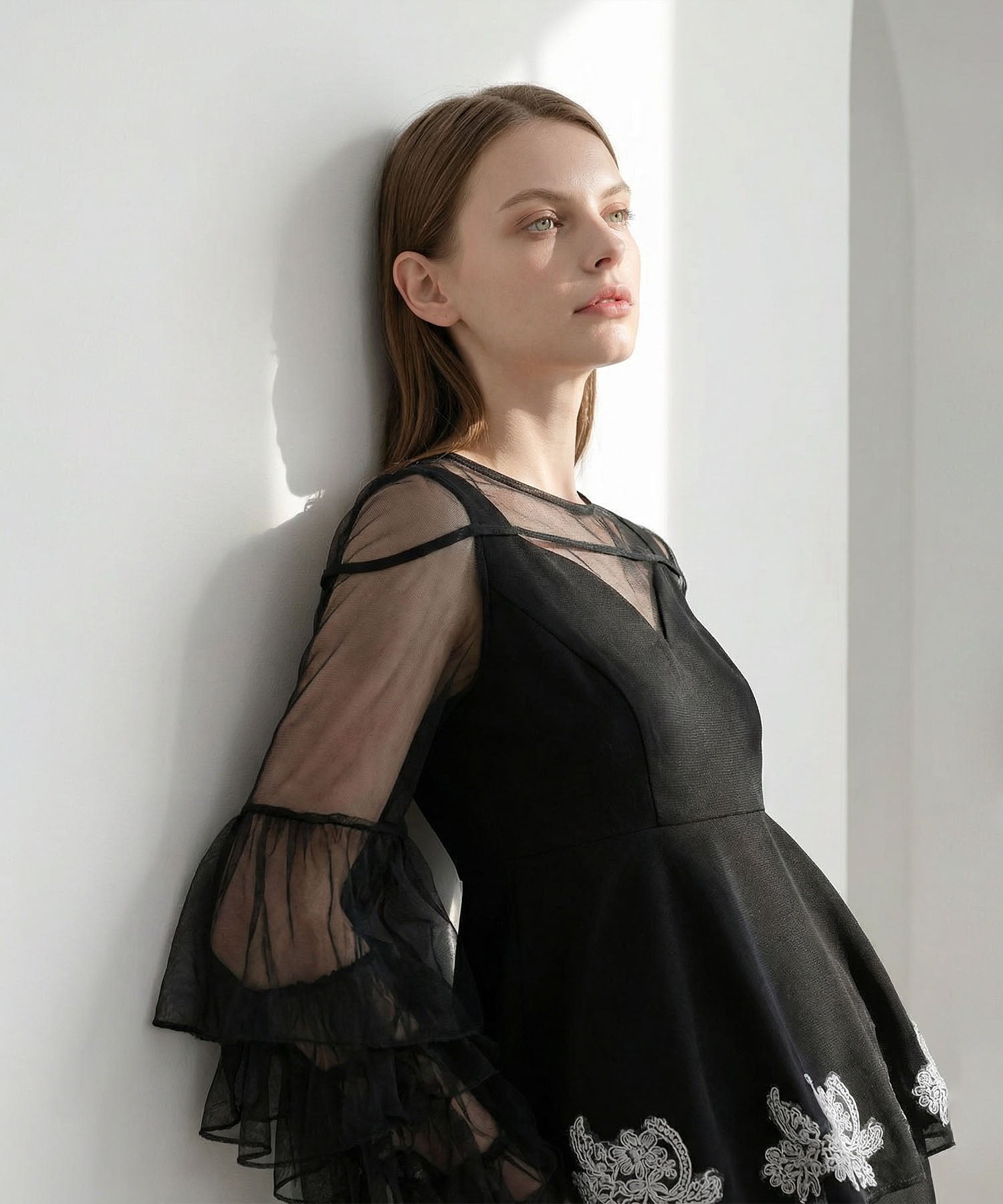 【当日発送】シアースリーブフリルペプラムタイトスカートセットアップドレス