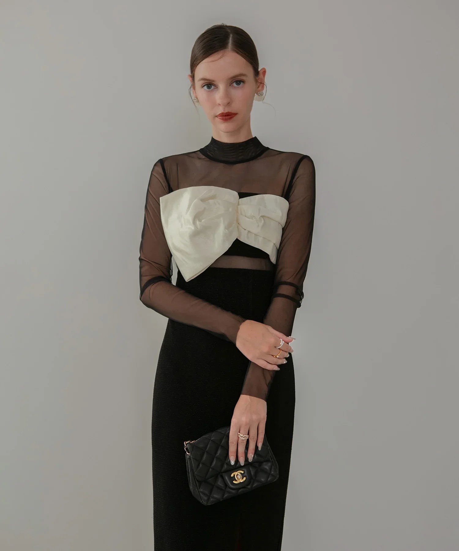 【LEJA LUXE】フロントツイストデザインシアースリットIラインドレス