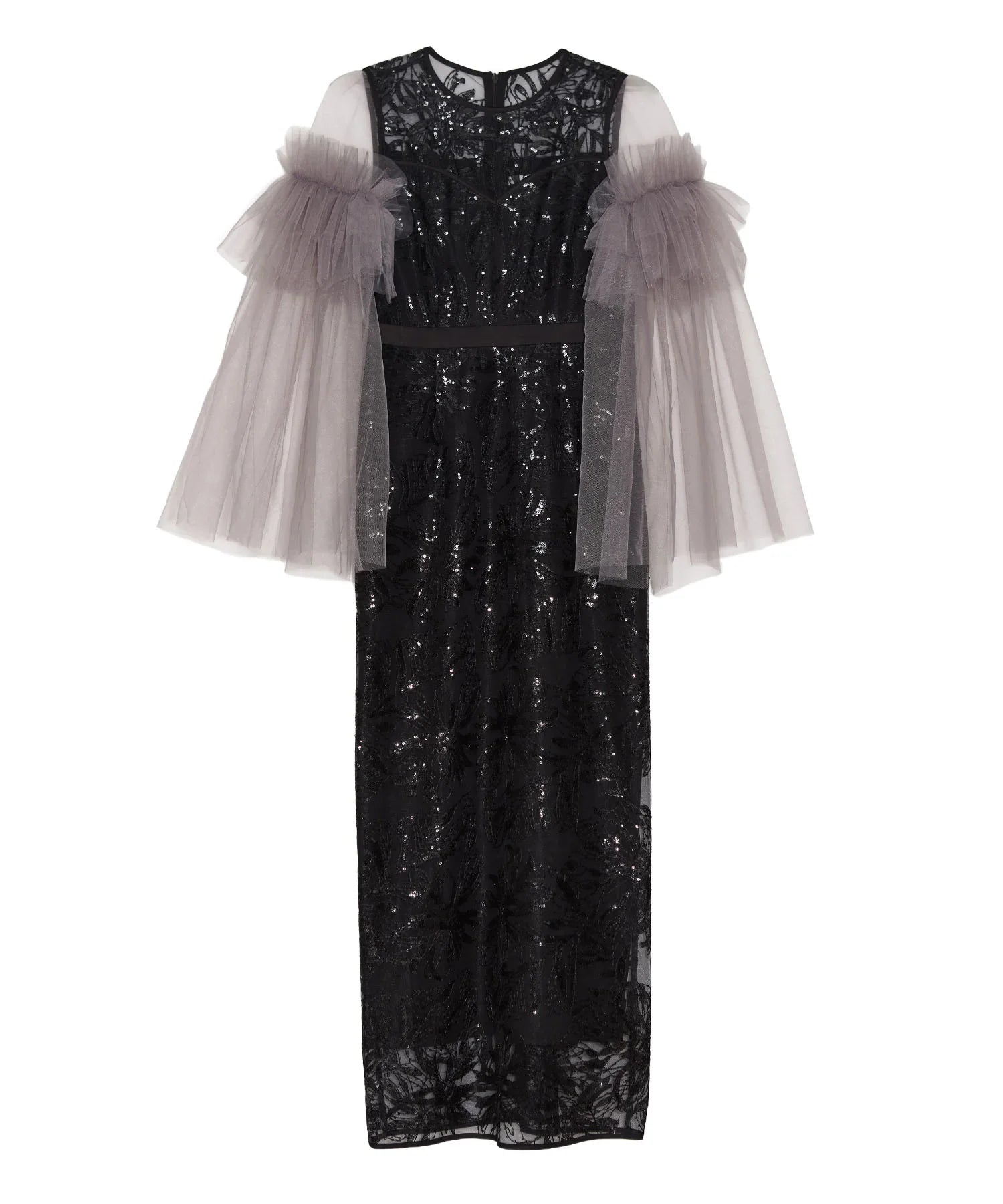 【当日発送】フラワーチュールフリルスリーブIラインワンピースドレス