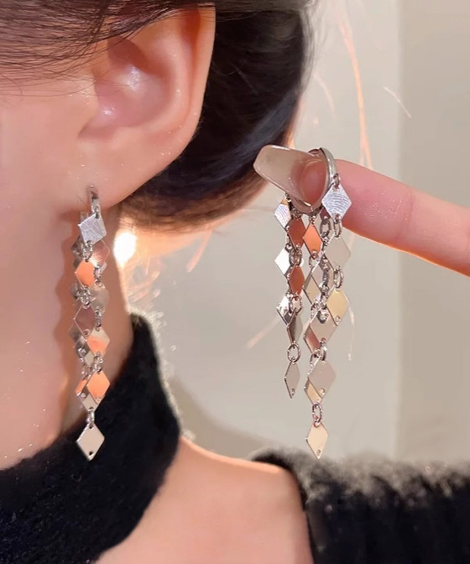 【当日発送】ダイヤモチーフロングピアス