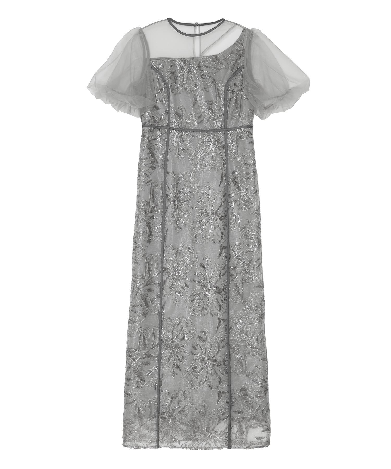 【当日発送】アシンメトリーシアーフラワーワンピースドレス