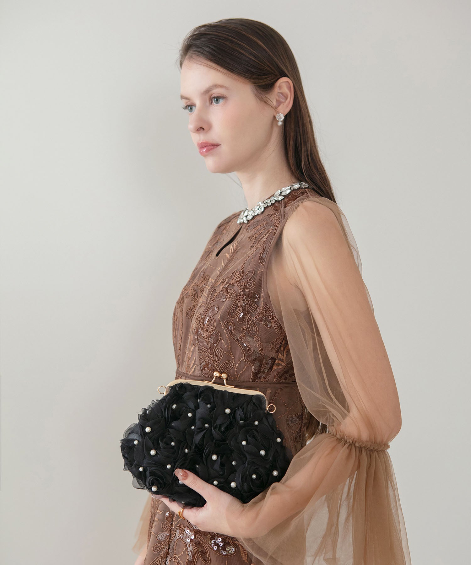 【当日発送】3WAYチュールフラワーパールリボンハンドルバッグ