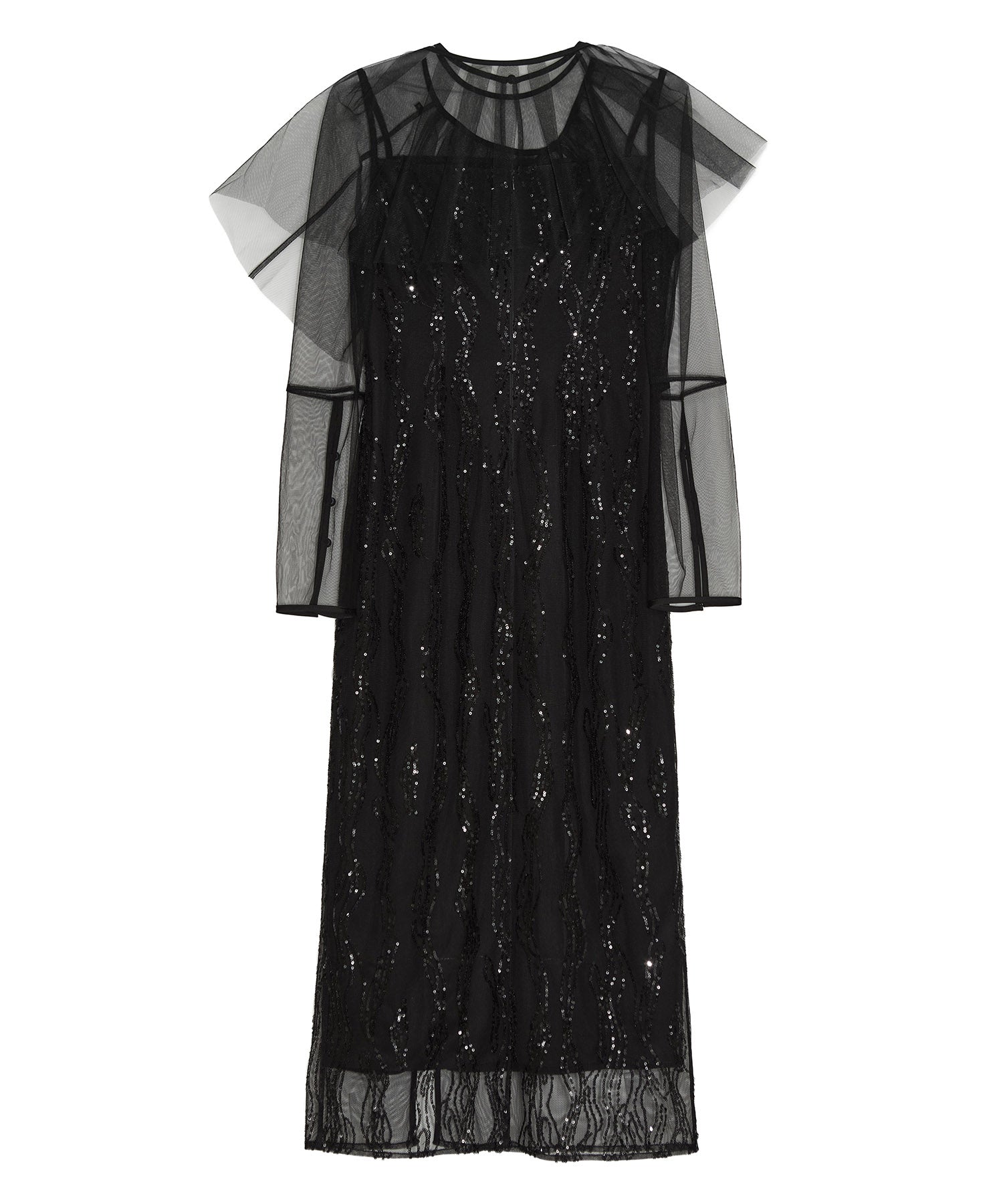 【当日発送】シアーケープスパンコールIラインワンピースドレス