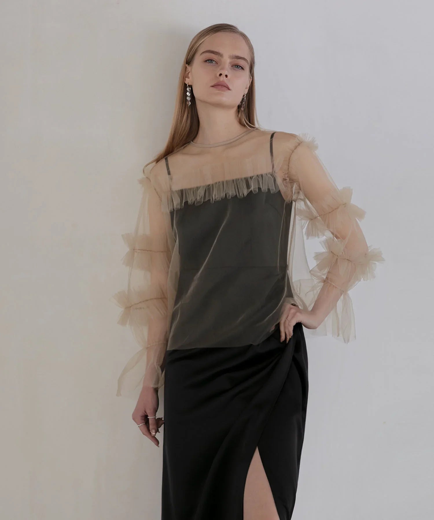 【SOLD OUT】チュールフリルペイントマーメイドワンピースドレス