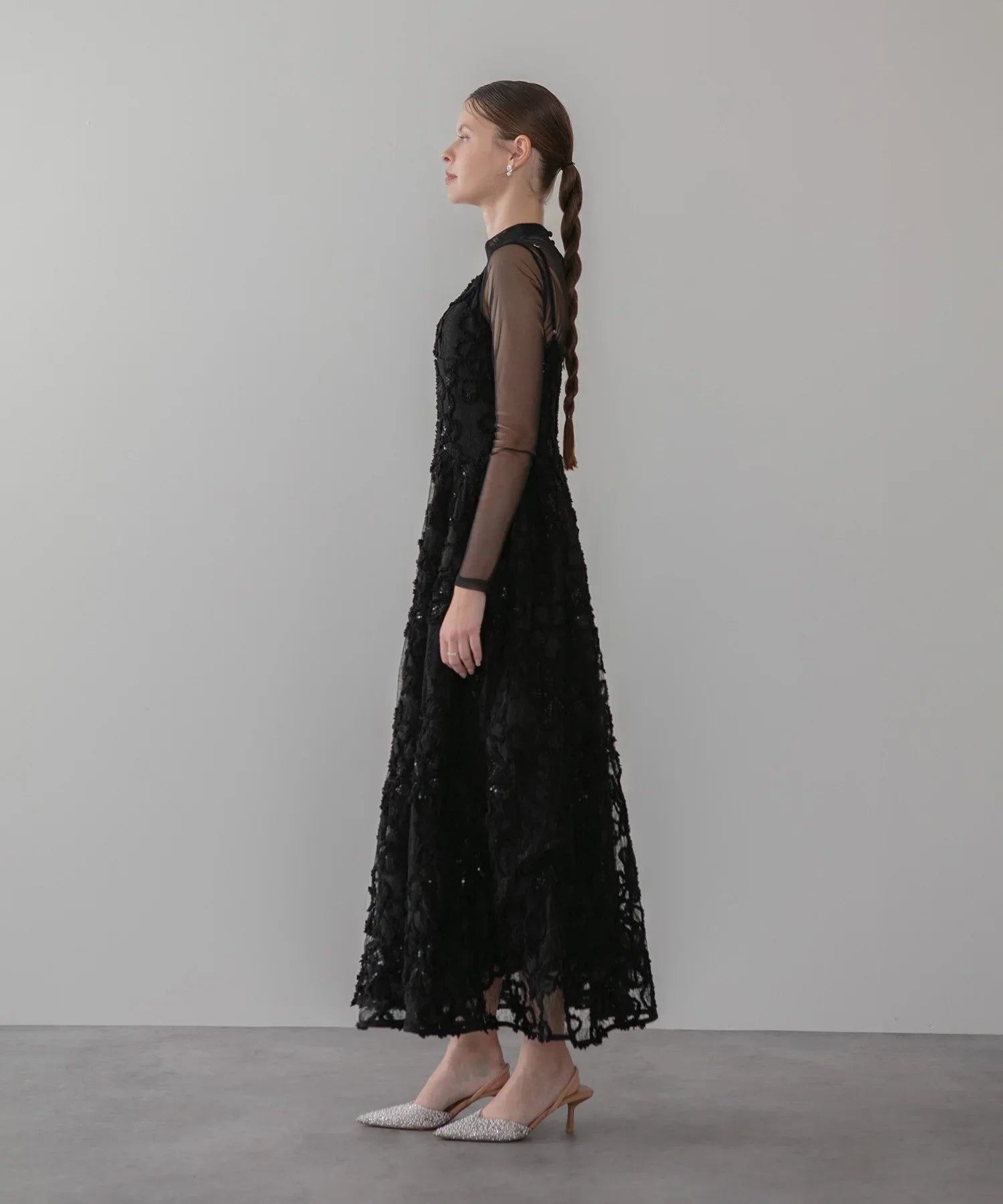 【当日発送】シアーフラワーレースレイヤードワンピース