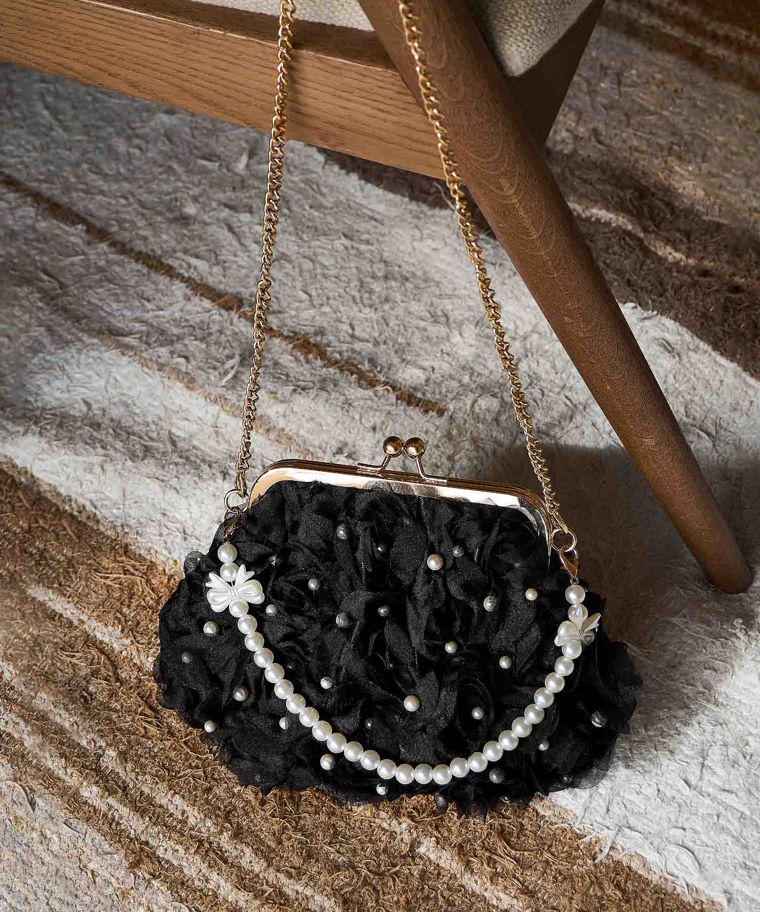 【当日発送】3WAYチュールフラワーパールリボンハンドルバッグ