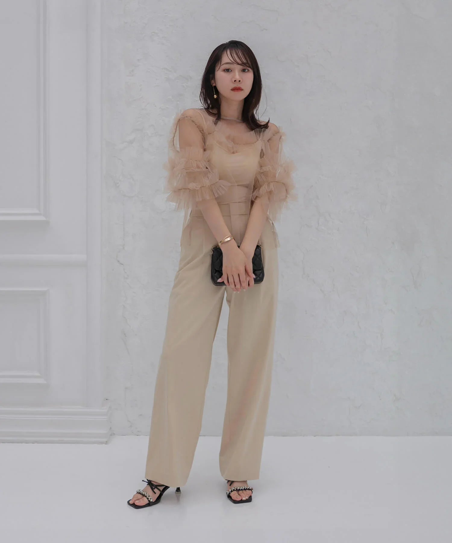 【SOLD OUT】チュールフリルペイントマーメイドワンピースドレス