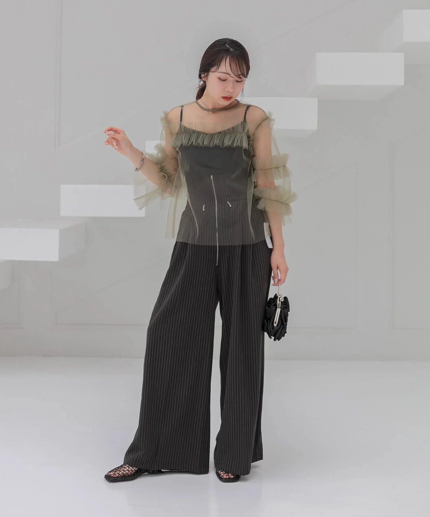 【SOLD OUT】チュールフリルペイントマーメイドワンピースドレス