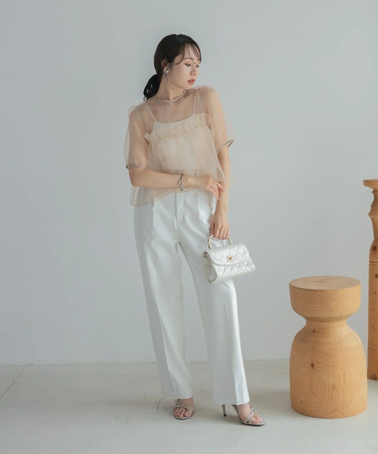 【当日発送】ボリュームシアーフリルジャガードIラインワンピースドレス