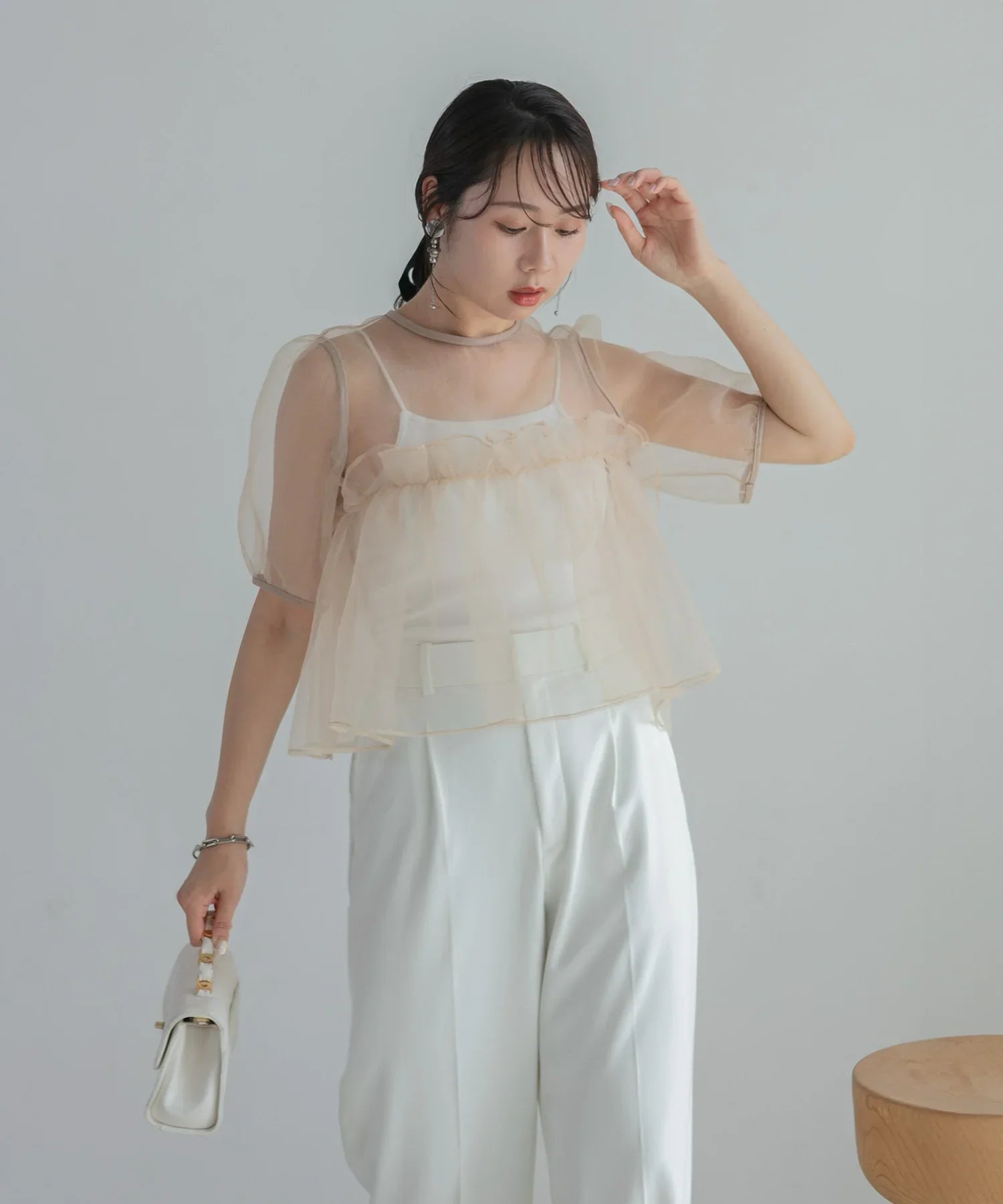 【当日発送】ボリュームシアーフリルジャガードIラインワンピースドレス