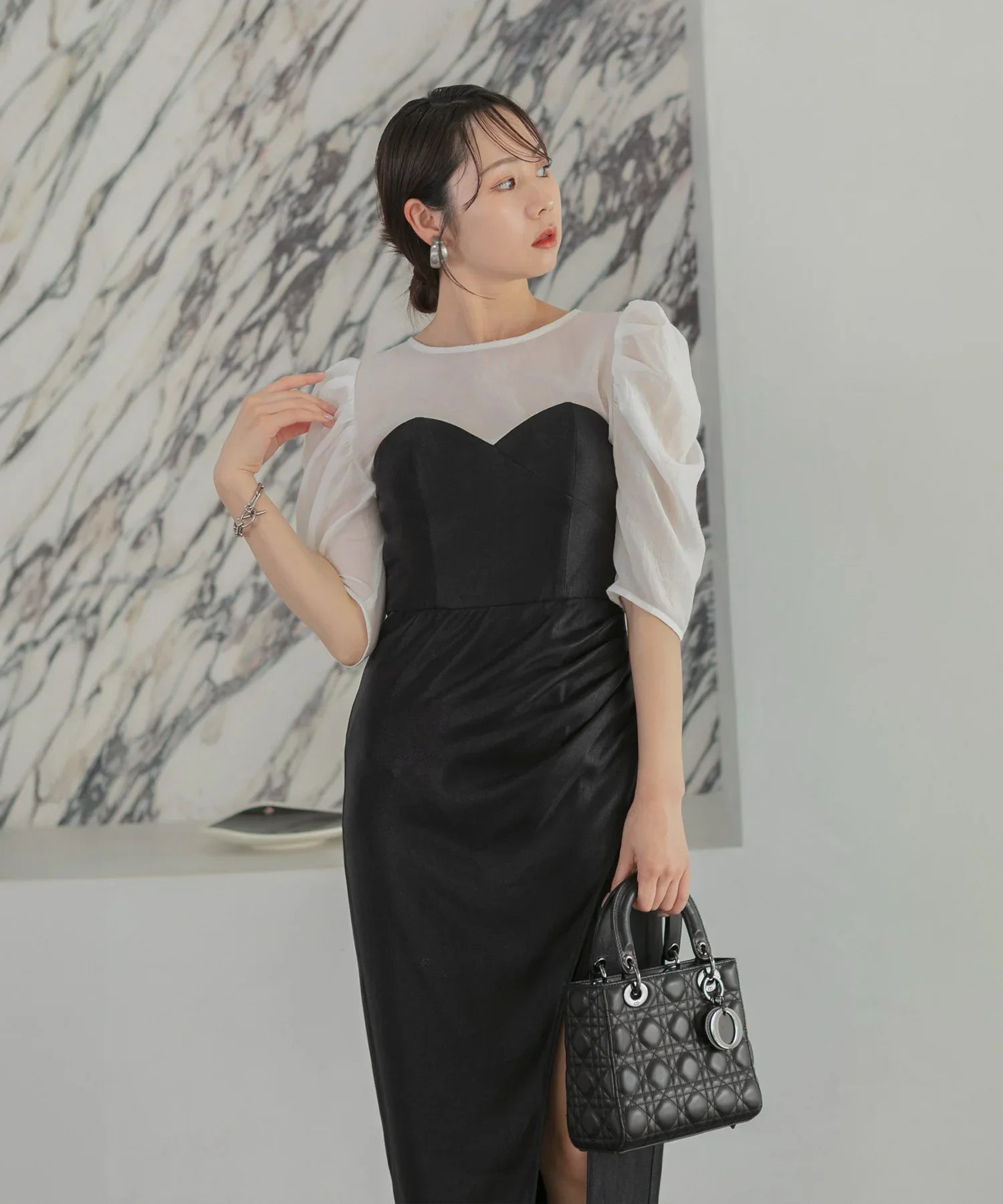 【LEJA LUXE】2WAYフラワーオフショルダースリットドレス