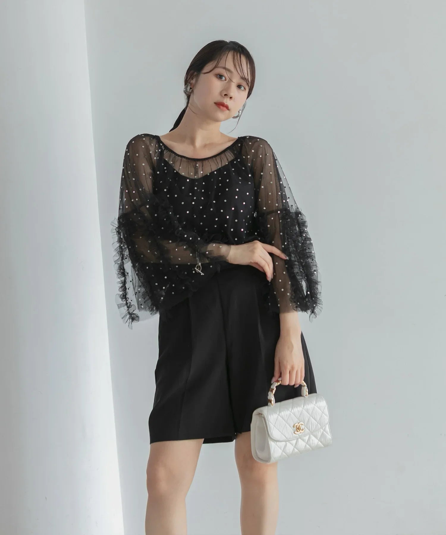 【当日発送】ドットストーンオフショルIラインワンピースドレス