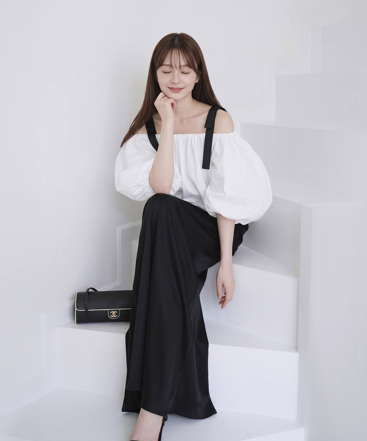 【COMING SOON】2WAYショルダーリボンバルーンオフショルトップス