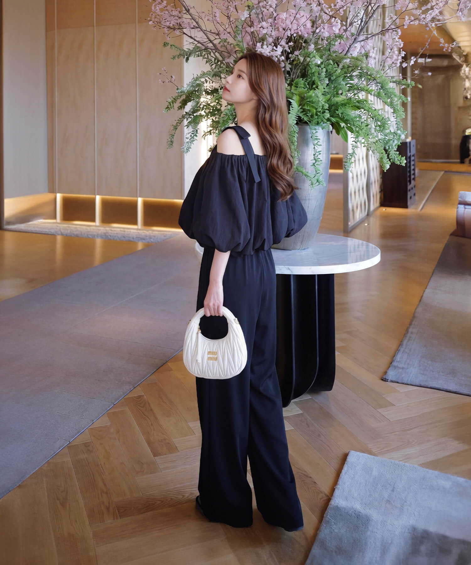 【COMING SOON】2WAYショルダーリボンバルーンオフショルトップス