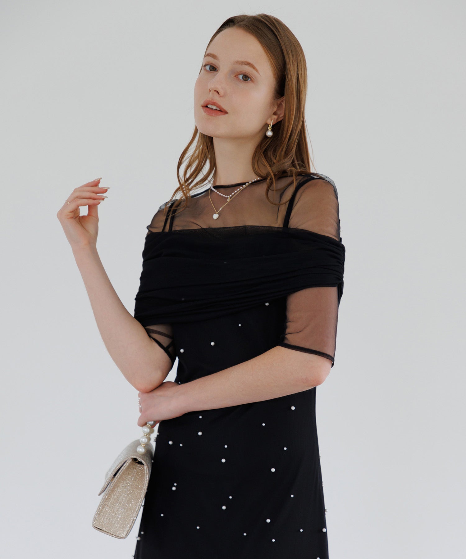 【一部当日発送】2WAYチュールトップスパールAラインワンピースドレス