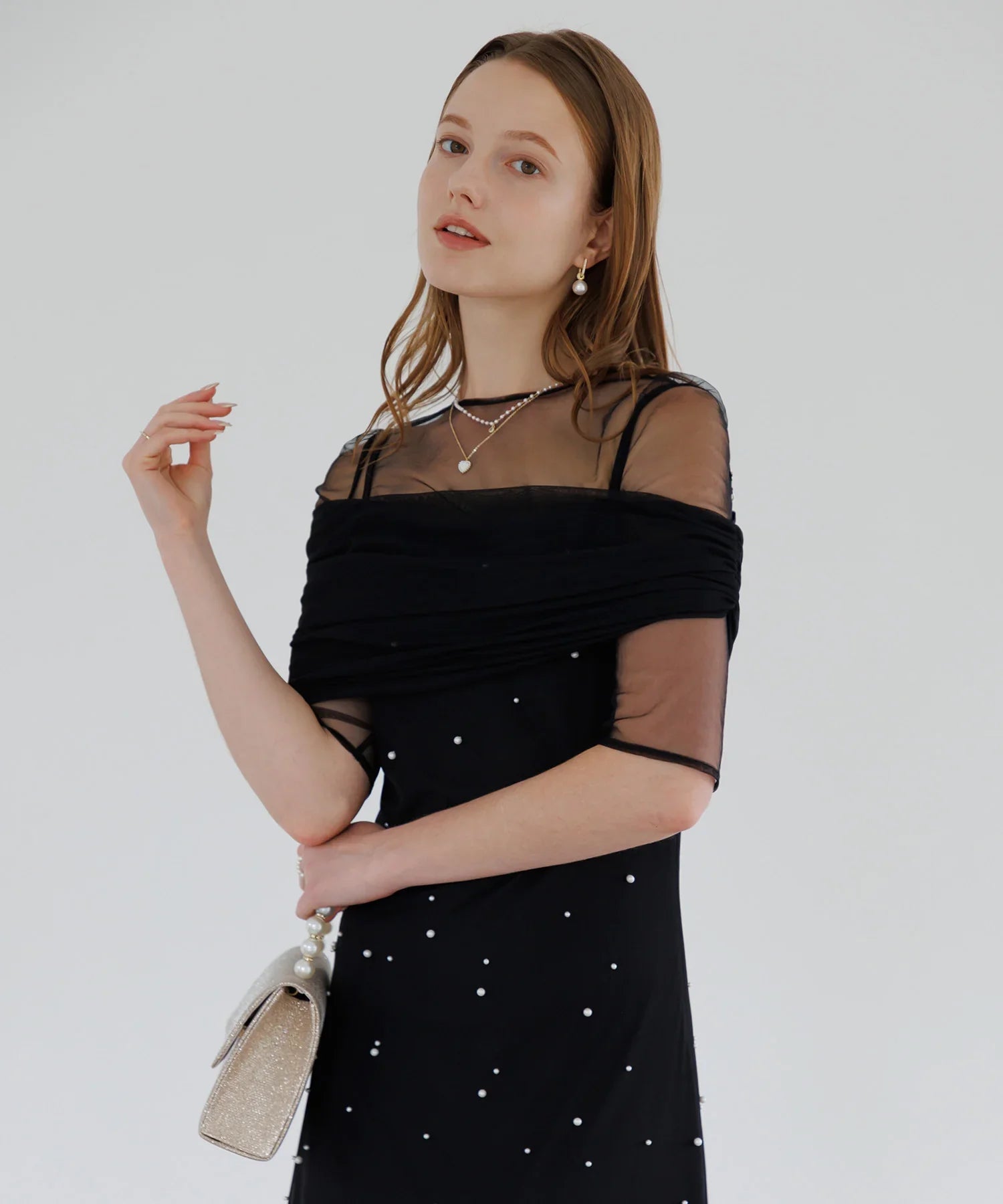 【一部当日発送】2WAYチュールトップスパールAラインワンピースドレス