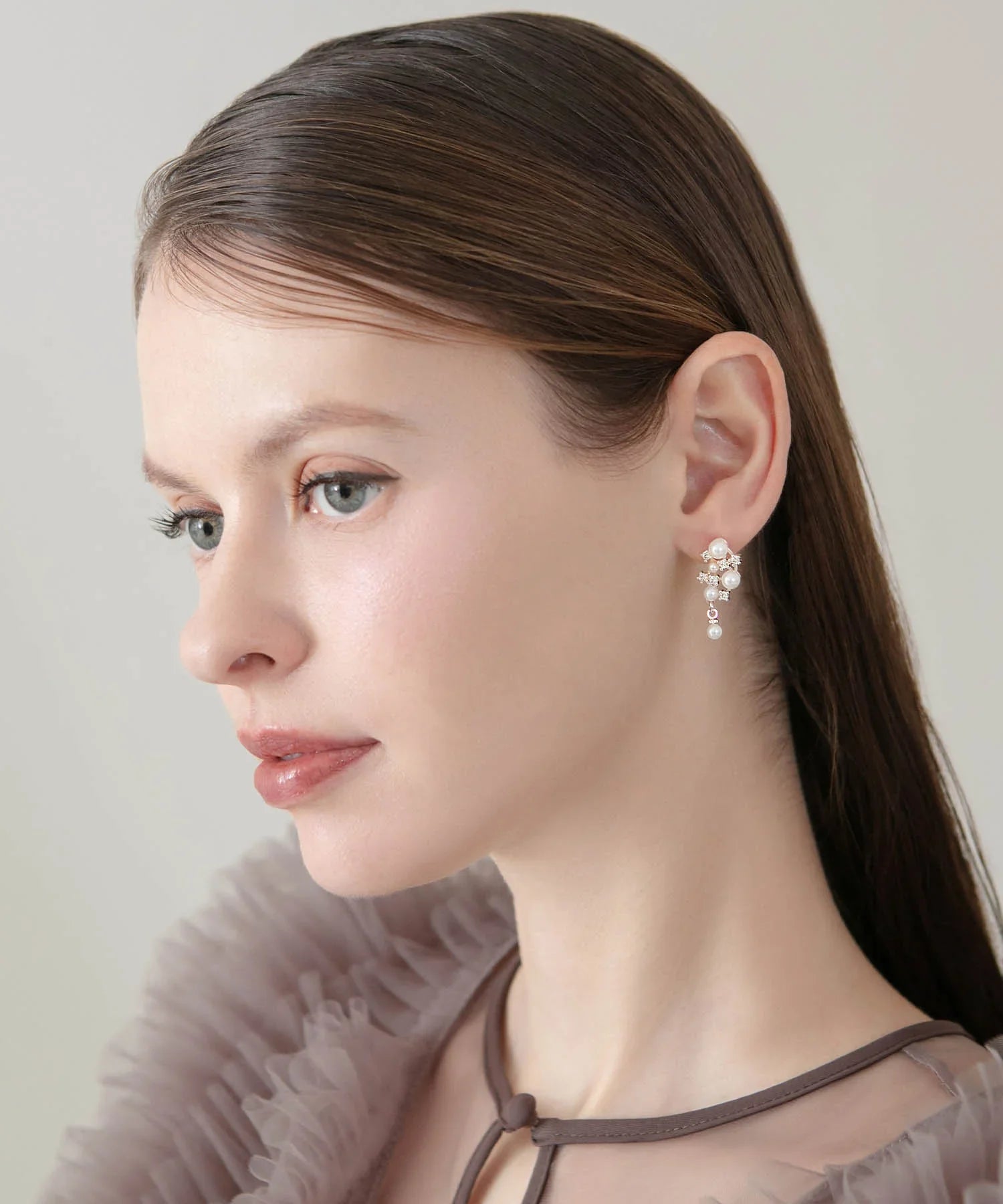 【当日発送】パールクラスタードロップラインピアス