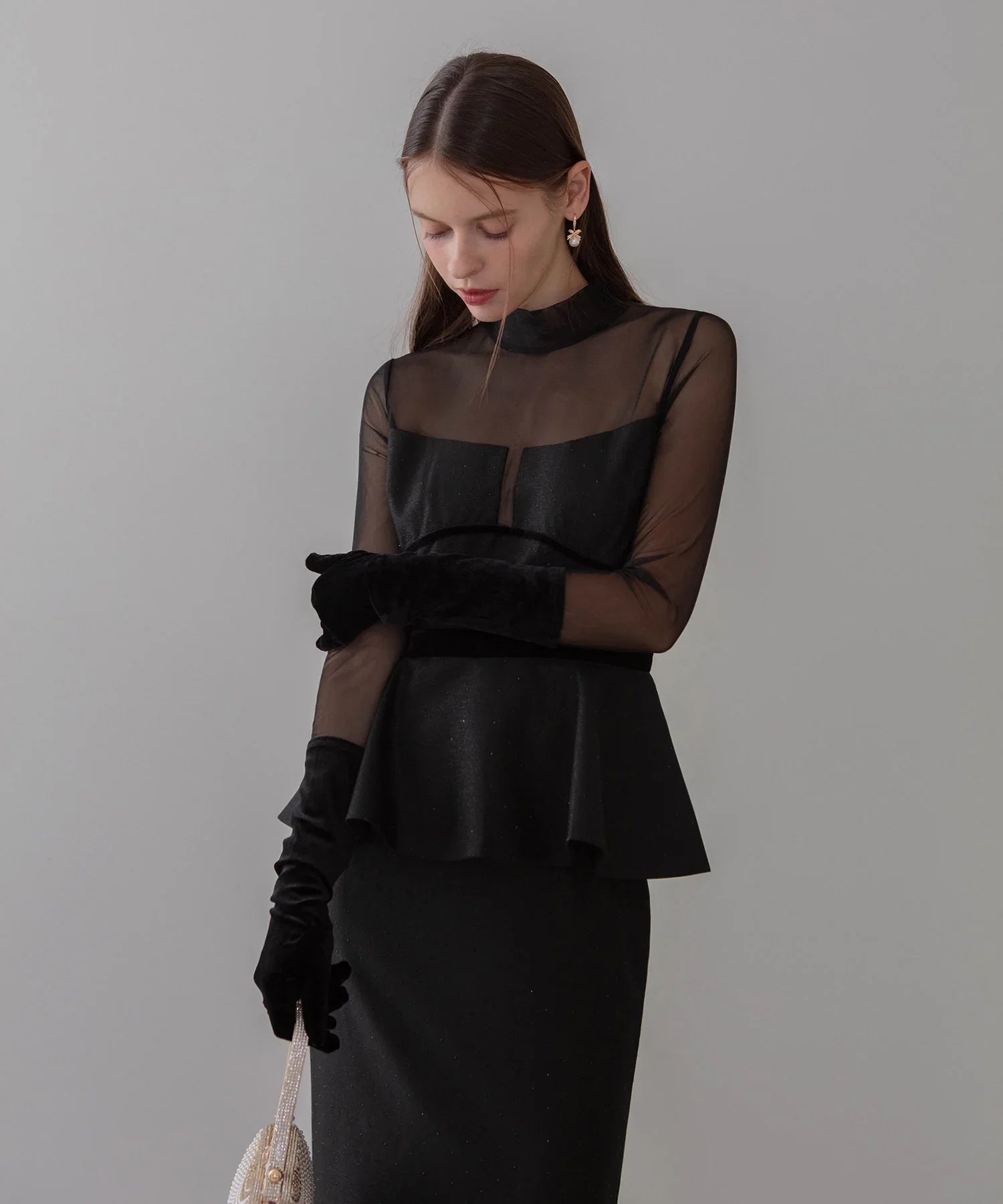 【LEJA LUXE】2WAYチュールペプラムベロアグローブIラインドレス