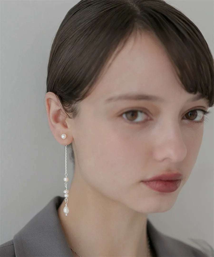 【当日発送】ナチュラルパールチェーンロングピアス