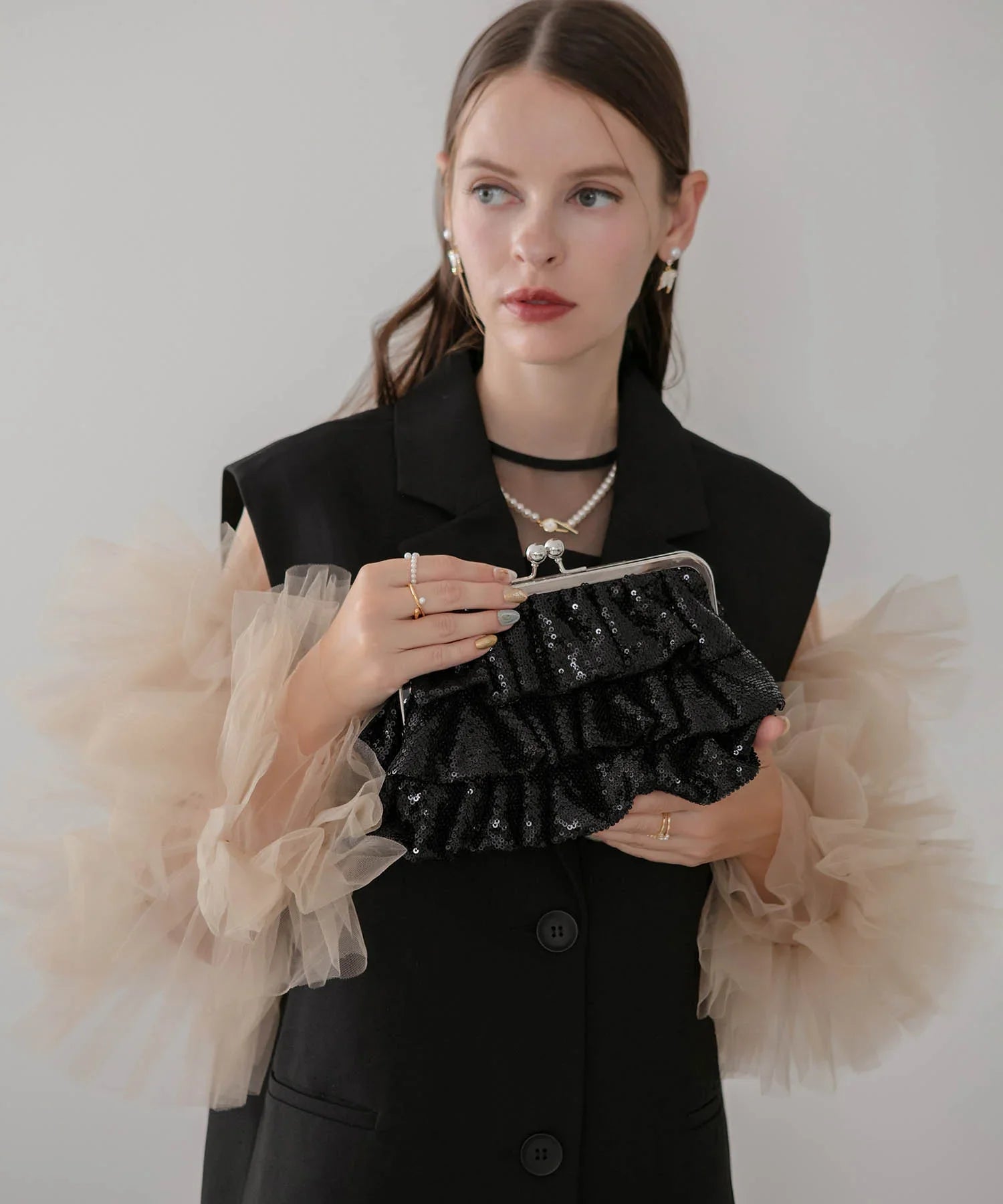 【当日発送】スパンコールフリルデザイン2WAYバッグ