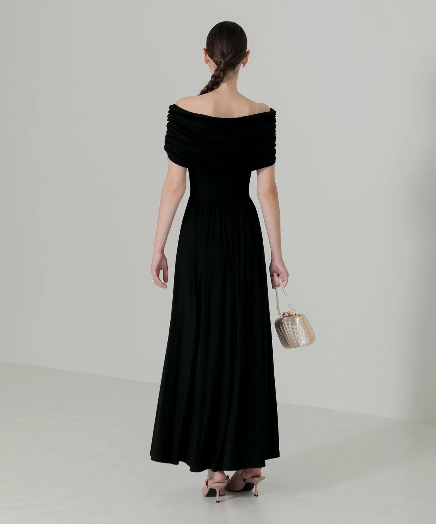 【当日発送】アームカバーオフショルダーリブニットワンピース