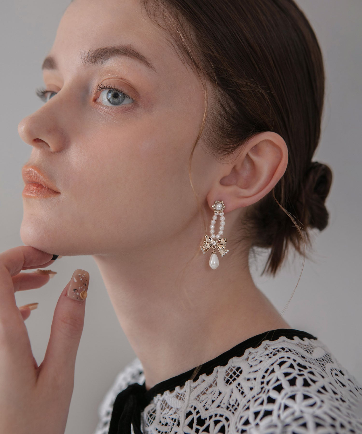 【当日発送】ゴールドリボンモチーフパールピアス