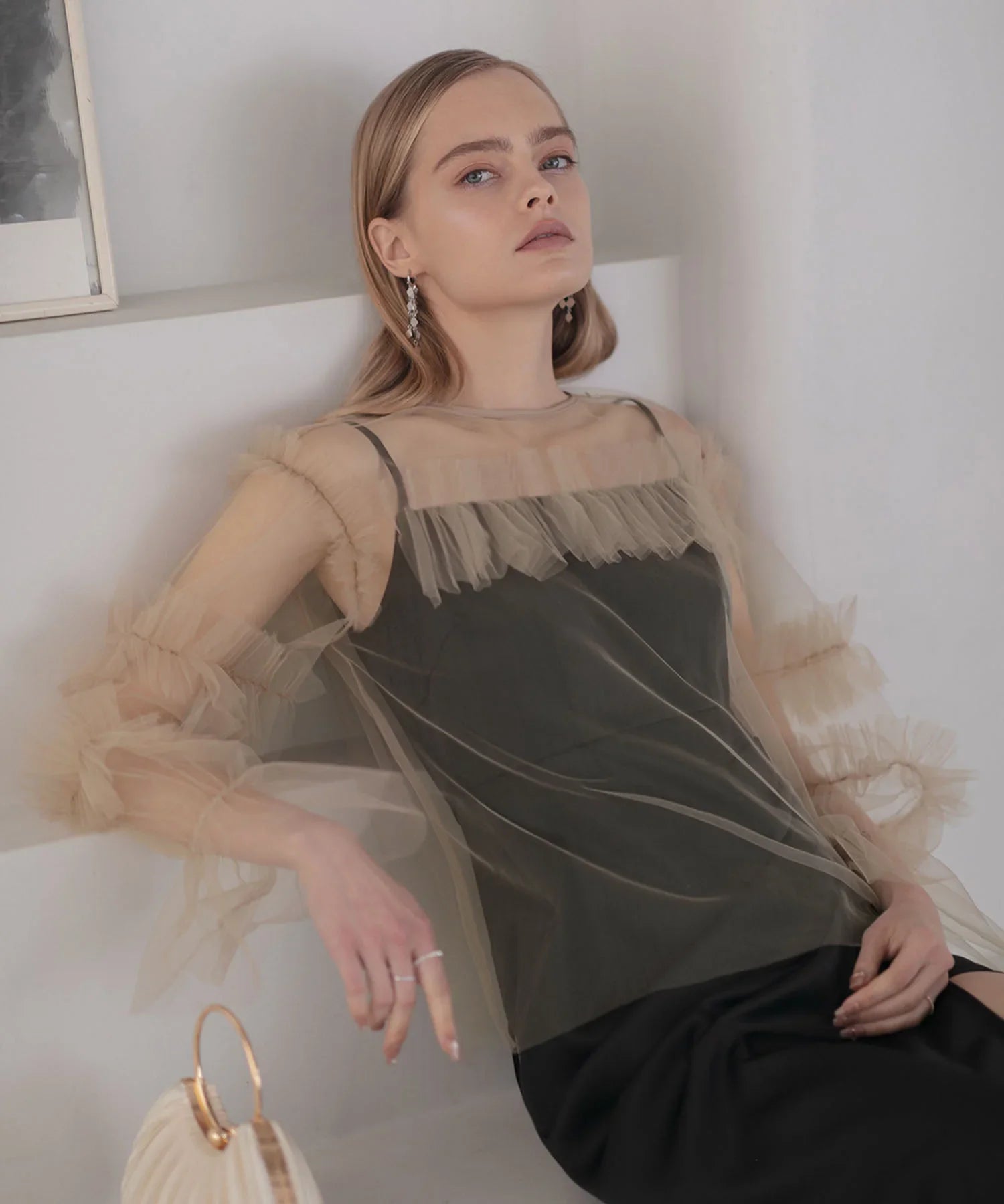 【SOLD OUT】チュールフリルペイントマーメイドワンピースドレス