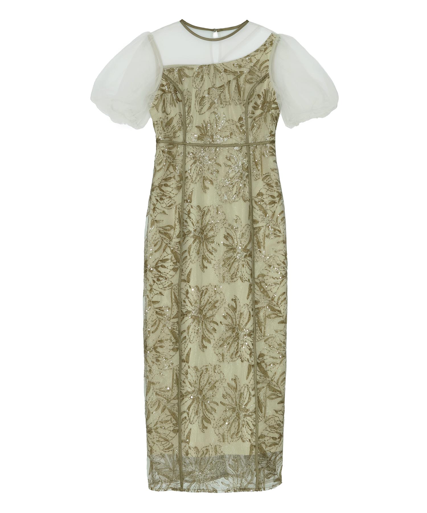 【当日発送】アシンメトリーシアーフラワーワンピースドレス