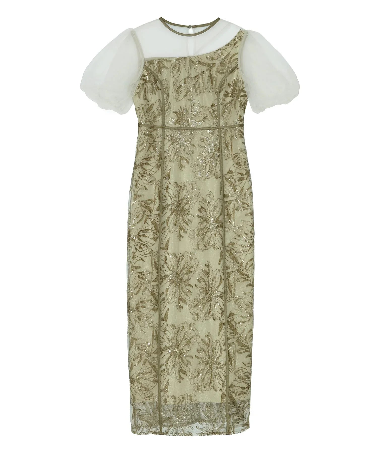 【当日発送】アシンメトリーシアーフラワーワンピースドレス