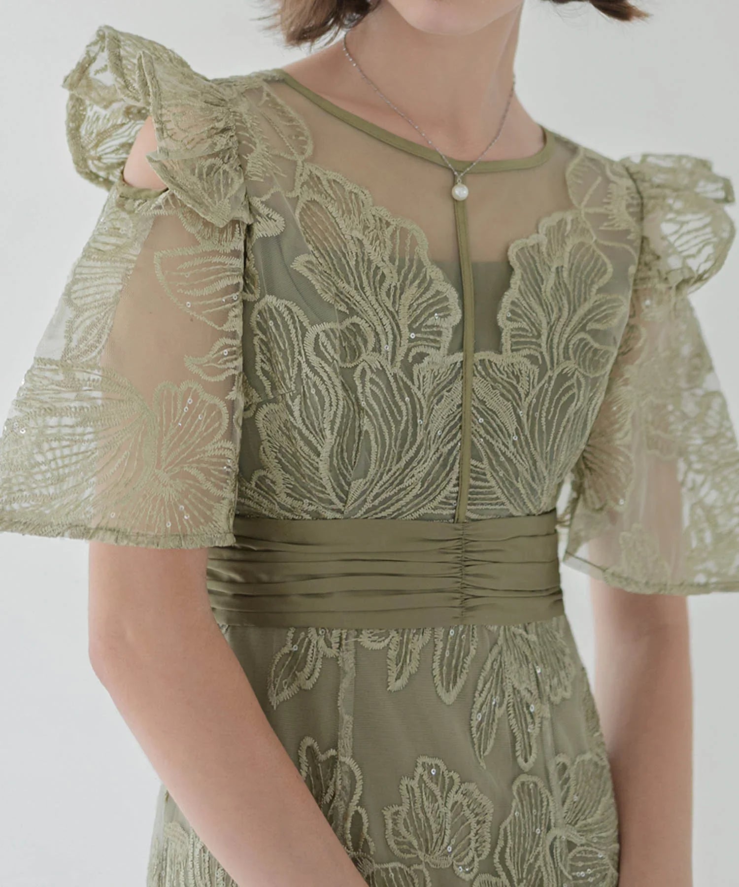 【当日発送】フラワーレースシアーフリルマーメイドワンピースドレス