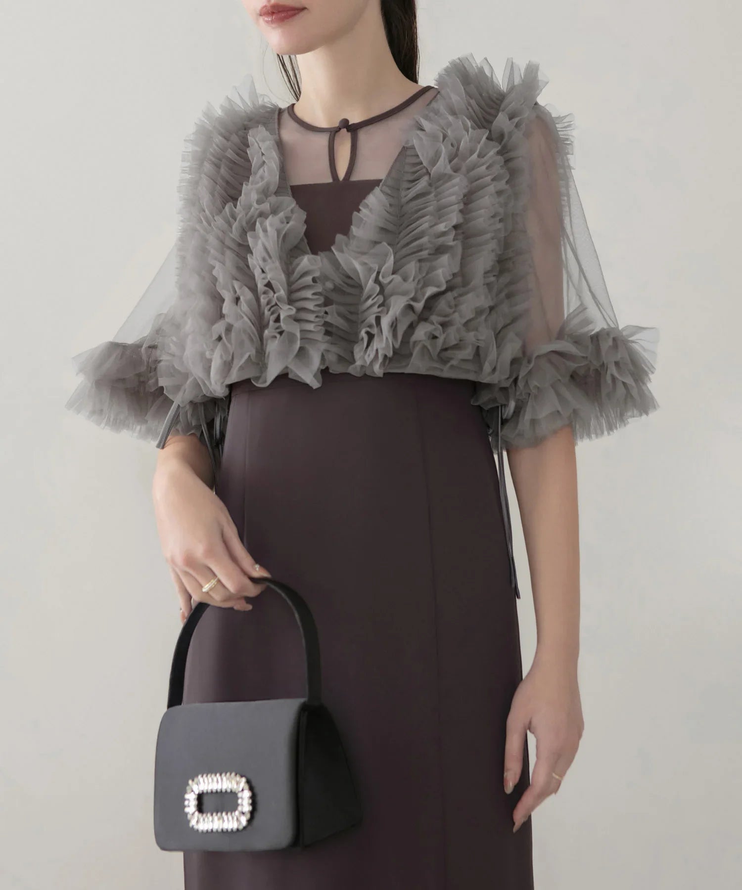 【当日発送】チュールフリルビスチェIラインワンピースドレス